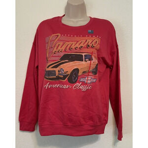 General Motors Womens Red Raspberry Wine Crewneck Detroit Camaro Sweatshirt XS
